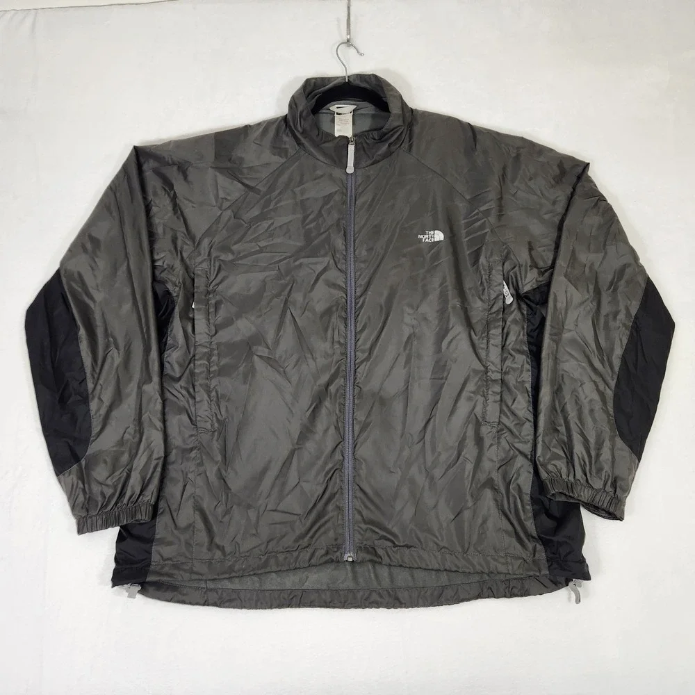 The North Face Mens XXL Grey Black Full Zip Stowable Ripstop Windbreaker Jacket